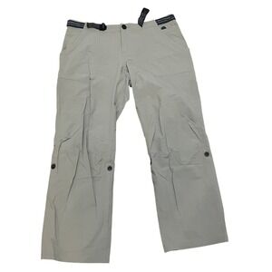 Eastern Mountain Sports Women 16R Hiking Pants Khaki Roll Up Belted Straight Leg